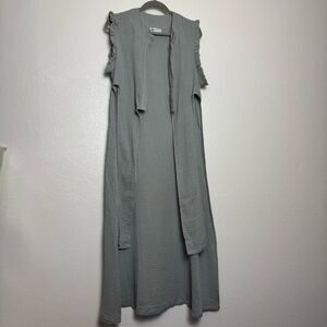 Mandolins Longline Slub Cotton Open Front Sleeveless‎ Cardigan Tunic Top